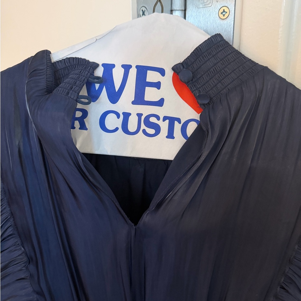 Lulu's Navy Ruffled Smocked Midi Dress - Picture 6 of 7